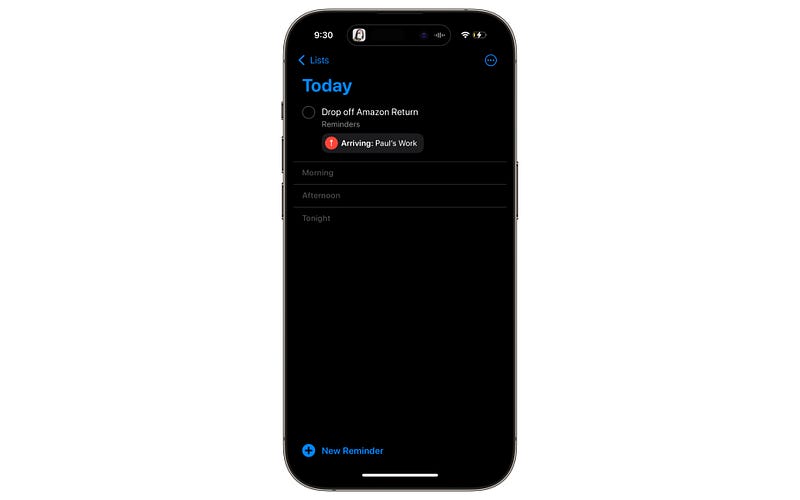 A screenshot of the Reminders app interface