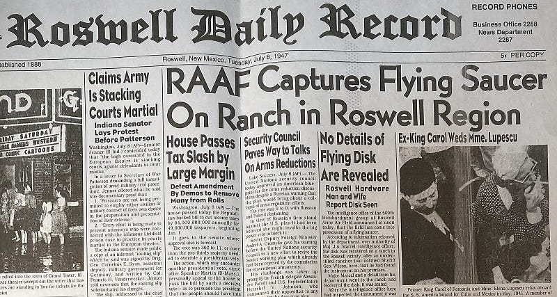 Roswell Incident Newspaper Headline