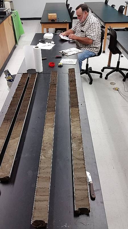 Sediment cores revealing evidence of past events