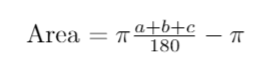 Area formula for a spherical triangle in degrees