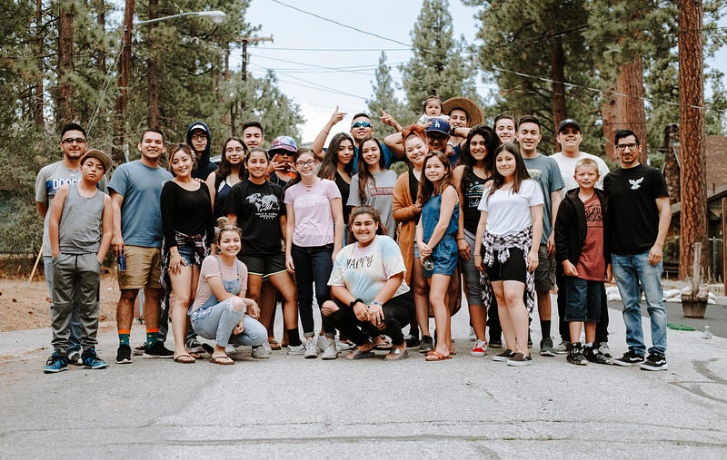 Friends gathering in a park