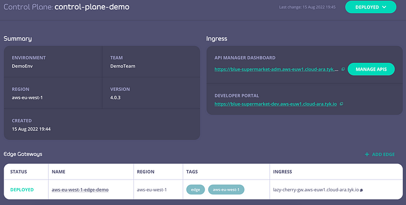 Tyk API Deployment Interface