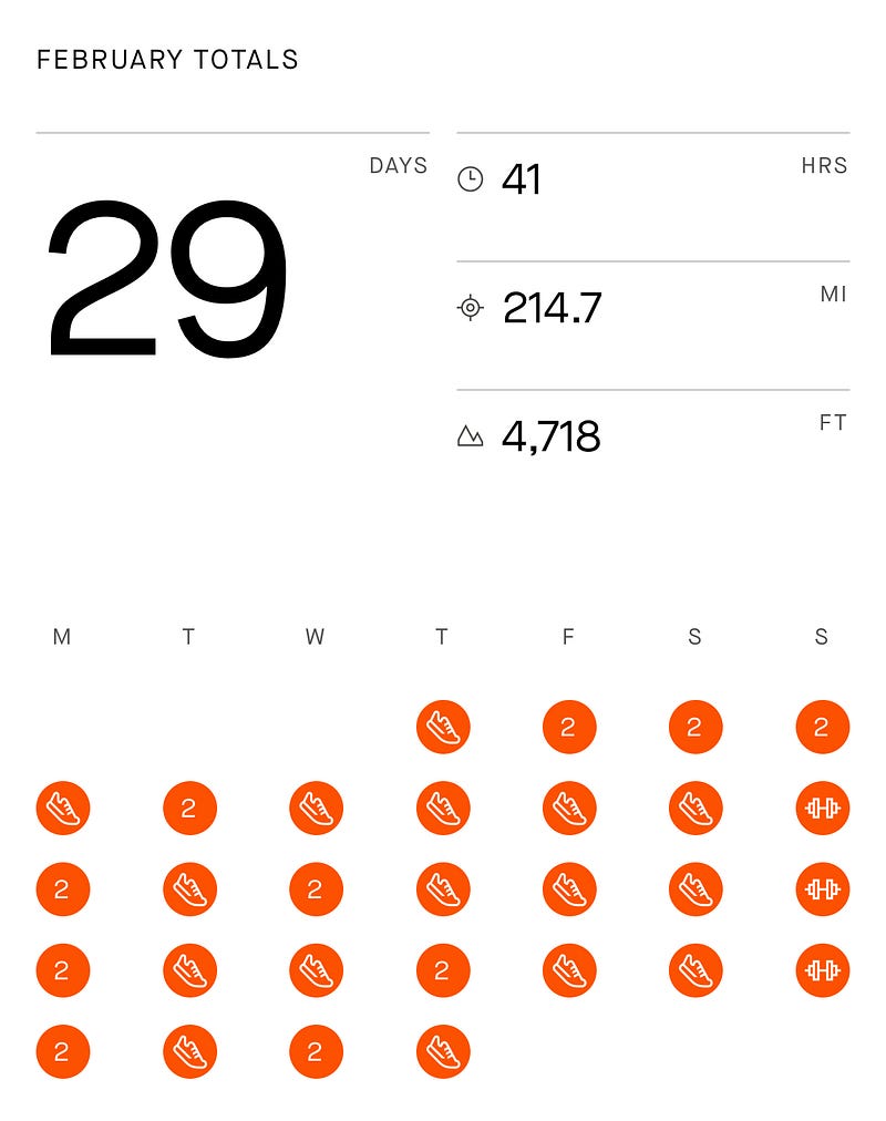 Screenshot of workout tracking app