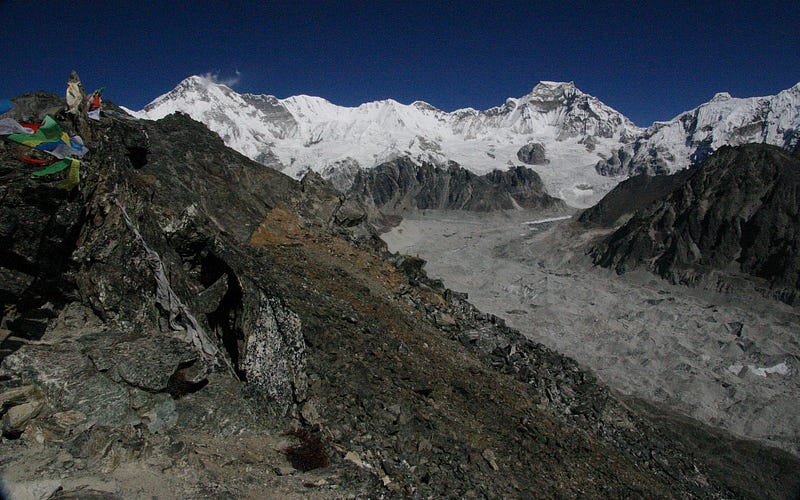 The majestic Ngozumpa Glacier flowing from Cho Oyu