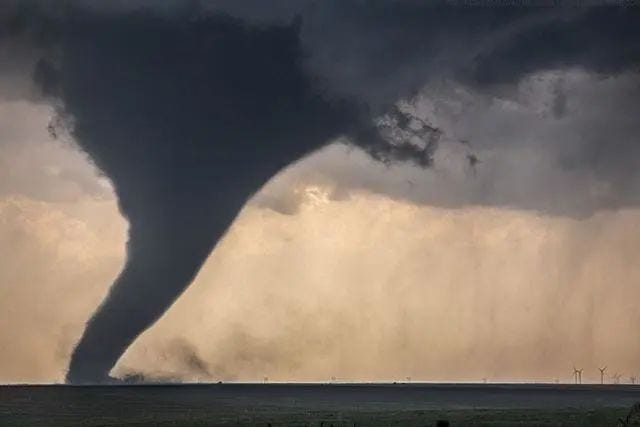 Tornado compared to a wind turbine