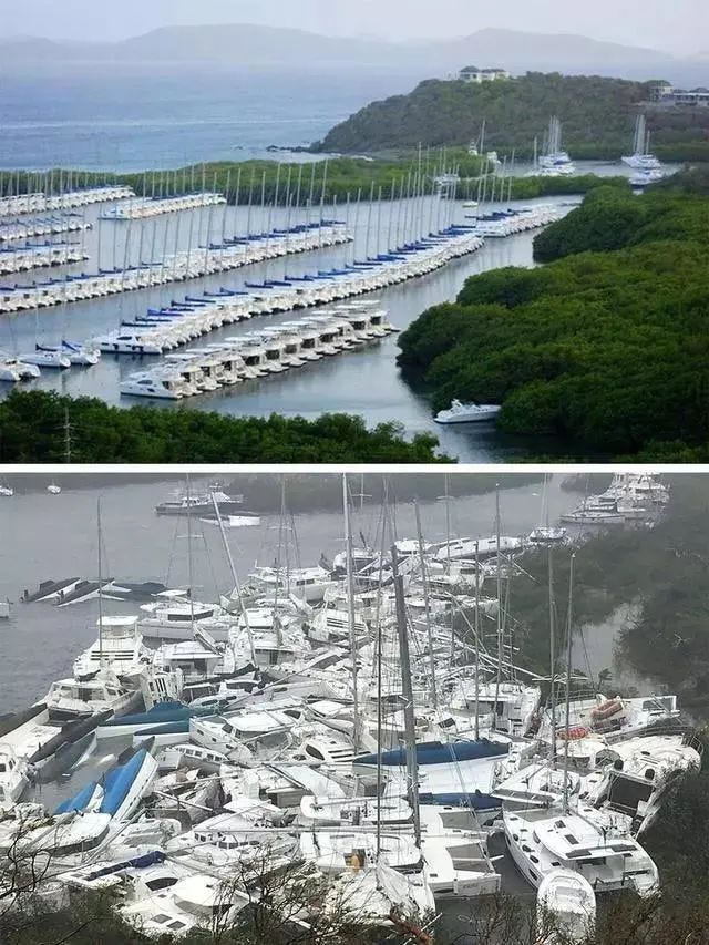 Seaport before and after hurricane impact