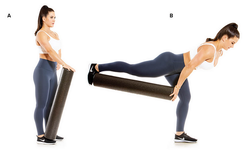 Demonstrating Single-Leg RDL with foam roller